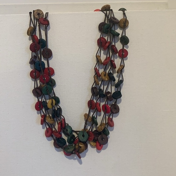 Wooden Bead Multicolor Mutli-Strand  Wood Beaded Necklace - Picture 1 of 5